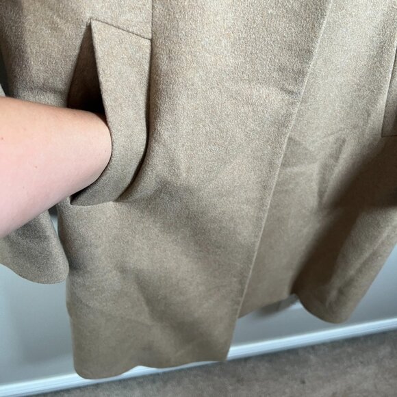 Katherine Kelly Cashmere Coat Size 10 Tan Neutral Trench Long Notch Collar - Picture 7 of 13